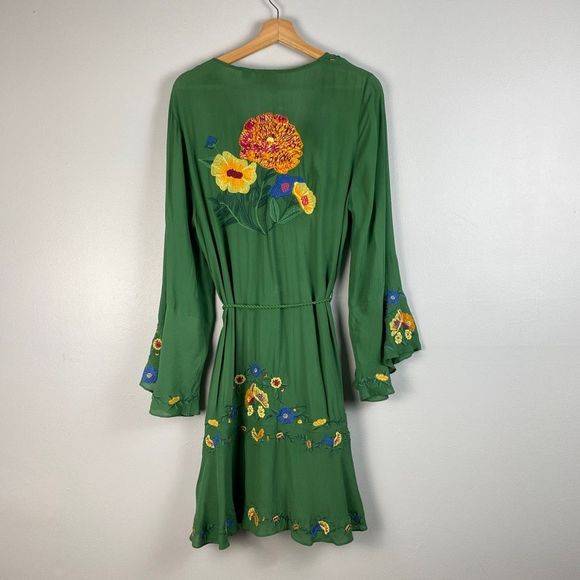Farm Rio Jessalyn Embroidered Floral Belted Dress Green - Picture 4 of 12